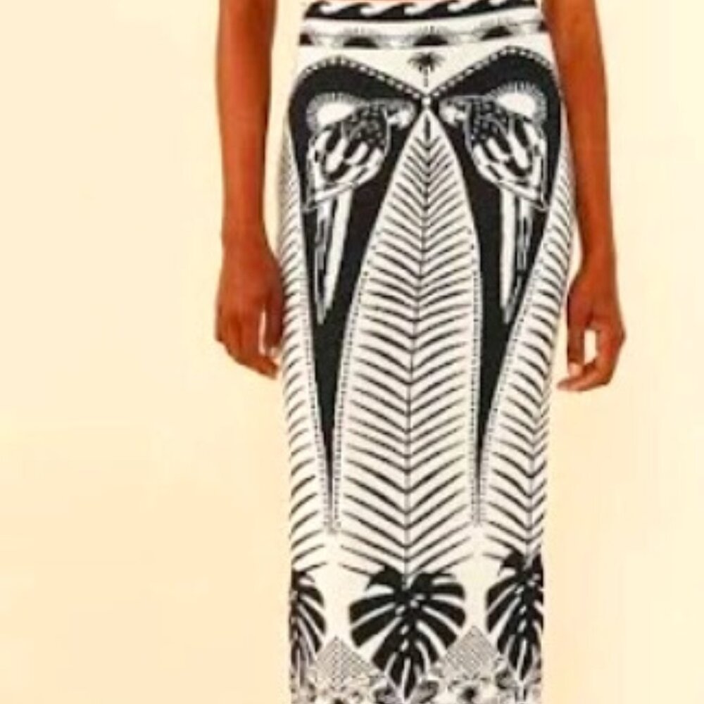 Farm Rio Size S Black and White Knit Midi Skirt